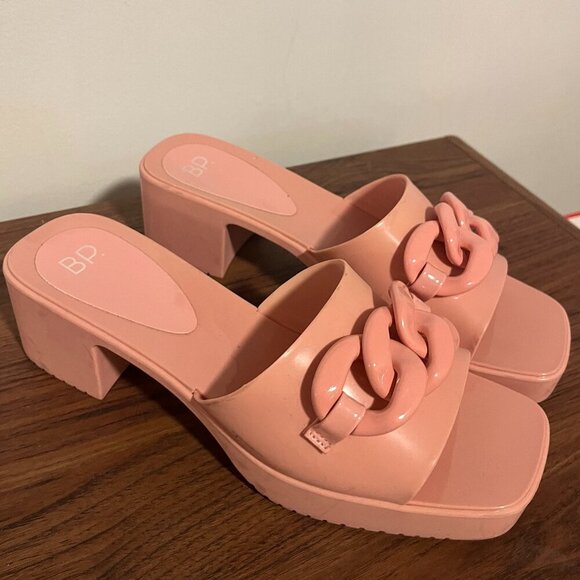 BP Lollie Baby Pink Chain Link Heeled Sandal Slides Barbiecore sz 10 Nordstrom - Picture 1 of 10